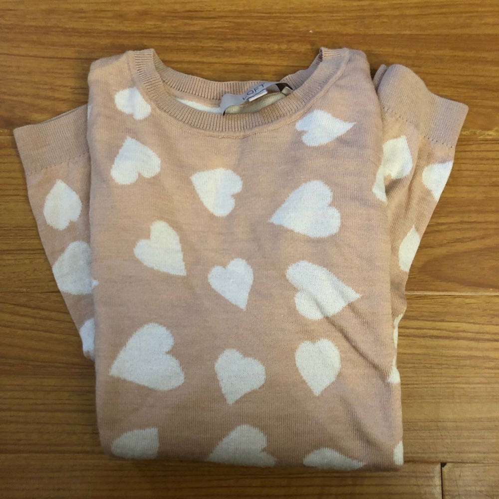 Loft Blush and White Heart Sweater Lightweight LP